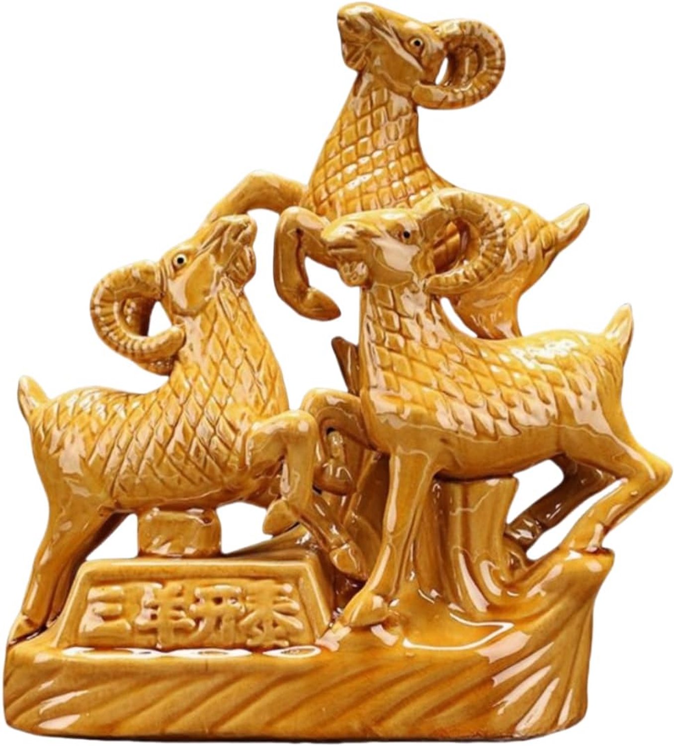 Huis Dier Decor Tang Sancai Drie Geiten Kaitai Keramiek Sculptuur Ornamenten Betekenis Familie Geluk En Carrière Succes - Beige - Groot Formaat