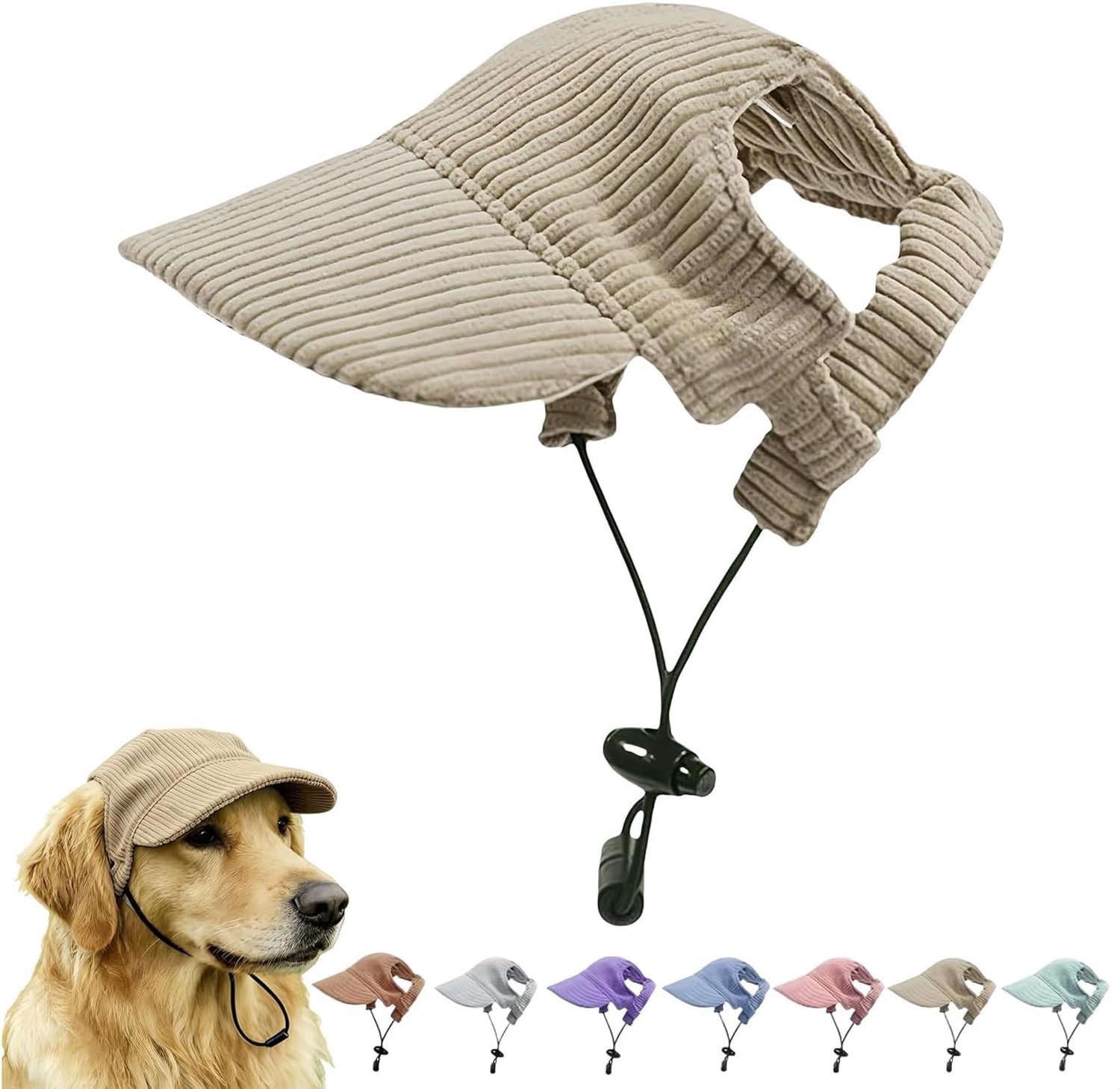 Honkbalpet voor honden, verstelbare zonnehoed met koord en oorgaten, ademende lichte zomerpet voor huisdieren, schattige zonnehoed voor puppy's en katten, kaki: XL