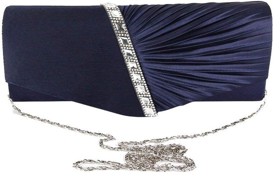 Womens geplooide satijn diamante dames envelop handtas bruiloft bruidsjurk handtas clutch tas avond partij portemonnee ketting tas vrouwen geplooid kristal-Studded satijn handtas avond koppeling — afbeelding 4
