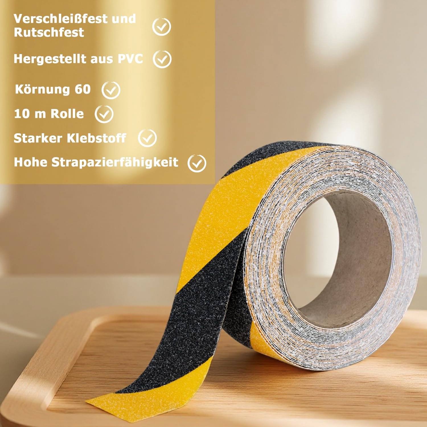 Antislipstrips, 2 rollen van 50 mm x 10 m, antislip plakband, strips met zelfklevend, zwart-geel, antislip plakband, traptreden voor binnen en buiten