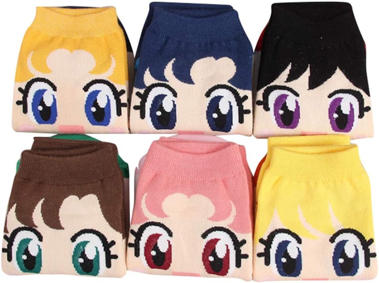 6 paar set cartoon gekleurde sportsokken Anime casual katoenen sokken crew sokken voor vrouwen meisjes, Meerkleurig, One size