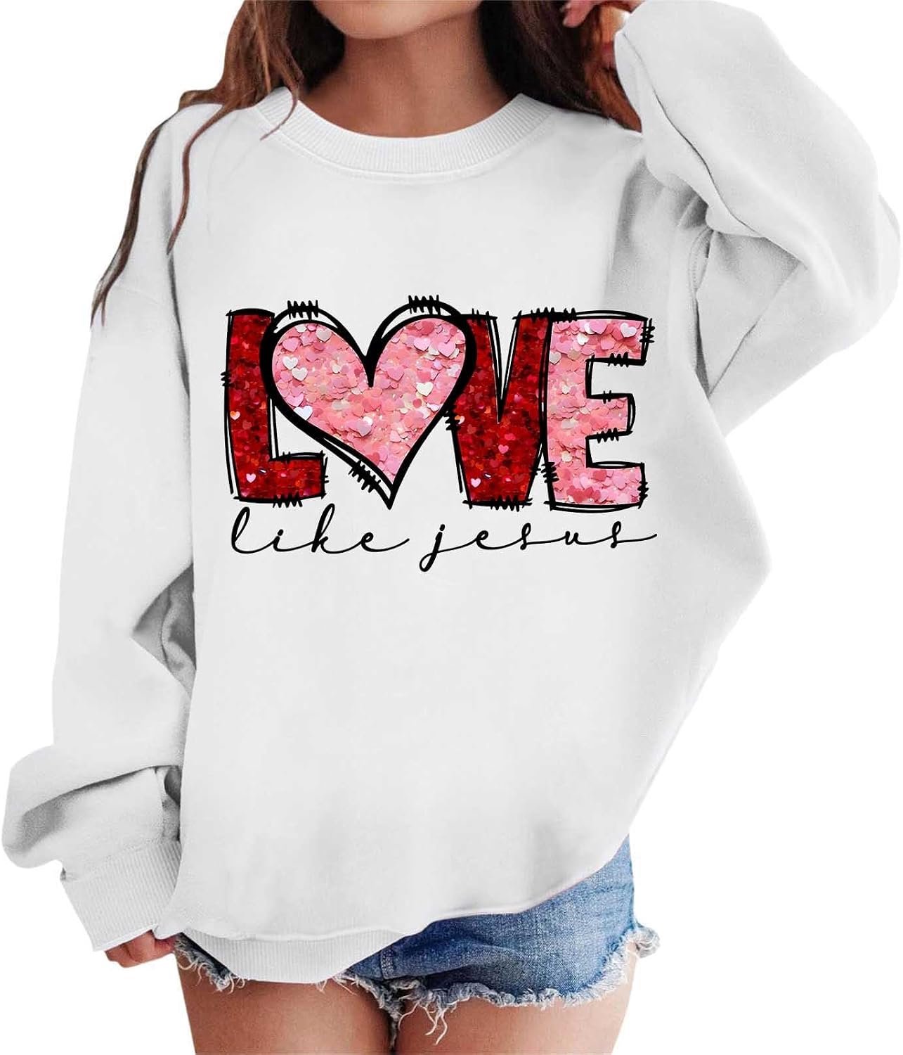 Générique Sweatshirt met grafische print voor meisjes, ronde hals, lange mouwen, mooie trui met vallende schouders