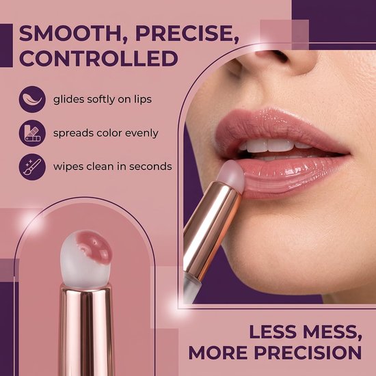 2 stuks lippenpenseel van siliconen, multifunctionele kwast voor lippen, gloss, corrector en nagellak, kleur grijs en roze, afmetingen 88 x 12 mm — afbeelding 3