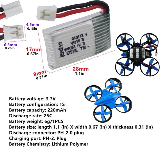 4 stuks 3,7V 220mAh LiPo-accu & 4-in-1 evenwichtslader voor E010 E011 E011C E013 GoolRC T36 NINHUI NH010 F36 H36 HS210 SANROCK GD65A ATOYX AT-666 Quad. -Rotor Drom hne — afbeelding 2