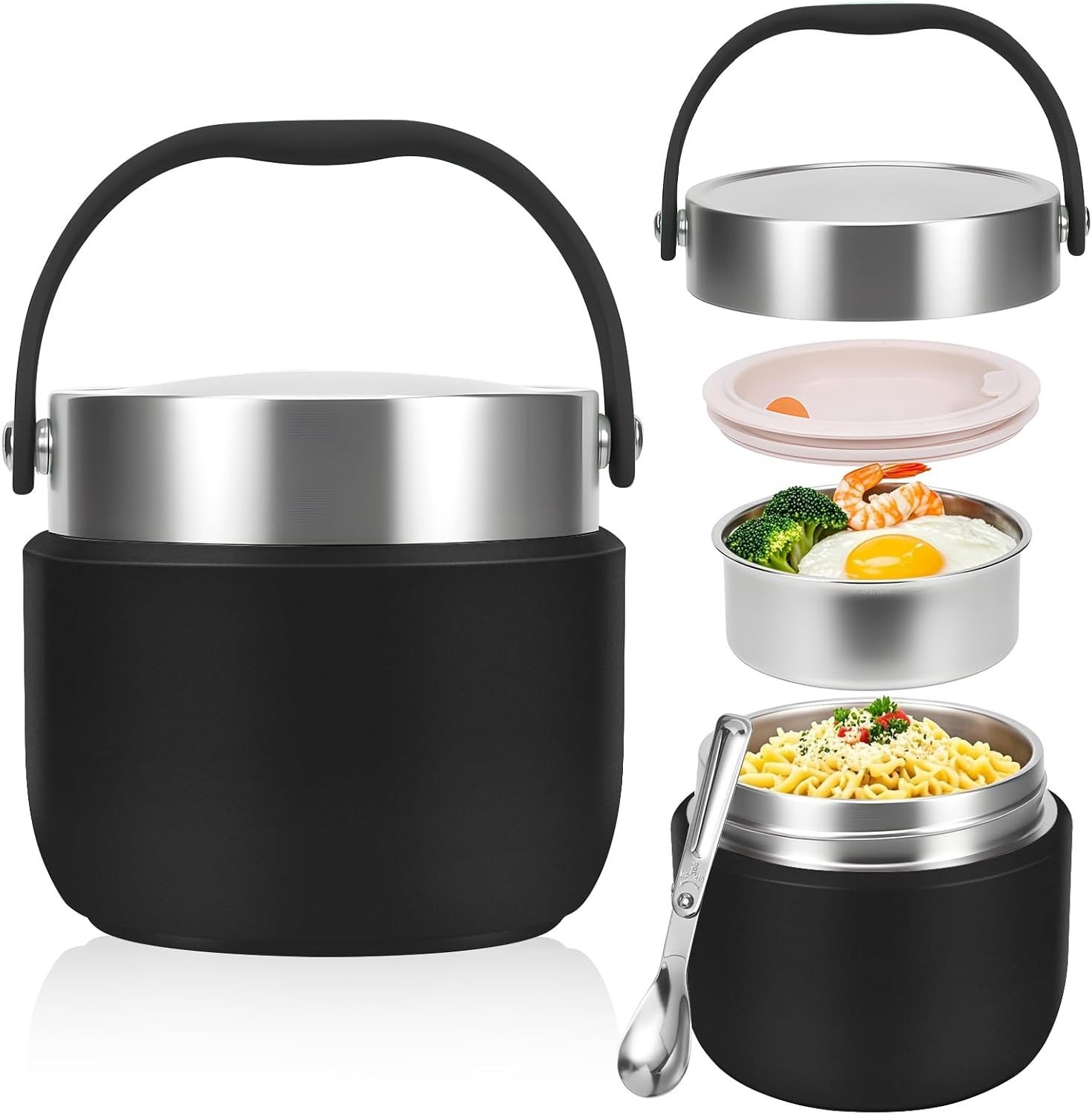 Thermische voedselcontainer 1200 ml met deksel, lekvrije thermobowl voor soep en pap, ideaal voor kinderen en volwassenen