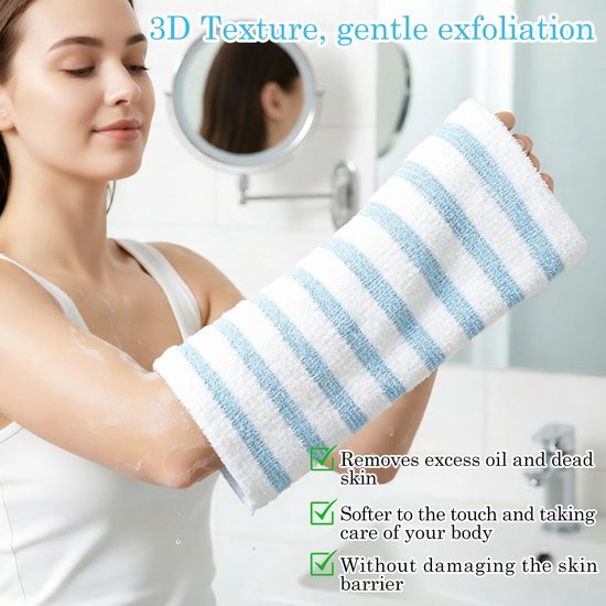 REEKNOKOL Douchedoek Exfoliërend, Extra Lange Handdoek voor Rug en Lichaam, Dieptereiniging voor Mannen en Vrouwen, Blauw — afbeelding 3