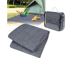 FIVMEN Voortenttapijt, 200 x 200 cm, campingtapijt, outdoor, antislip, wasbaar, luifeltapijt, tenttapijt, voortentvloer, tentonderlegger, met gaten, haringen en draagtas, grijs-blauw