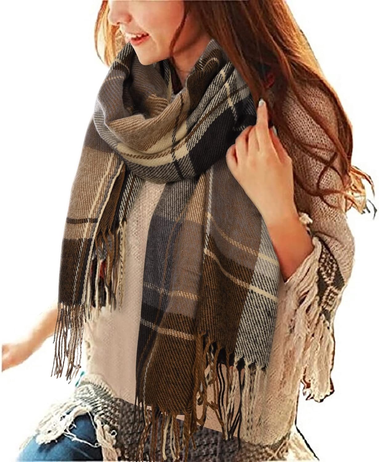 sjaal oversized - cashmere - beige - warm voor herfst en winter - ShopVlot