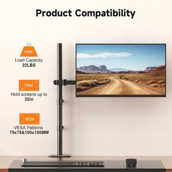 Verstelbare Monitorarm voor Computer met Hoogte van 800mm - Geschikt voor 13 tot 32 inch Schermen, VESA 75/100 Compatibel, Ideaal voor Thuiswerk en Kantoorgebruik — afbeelding 4
