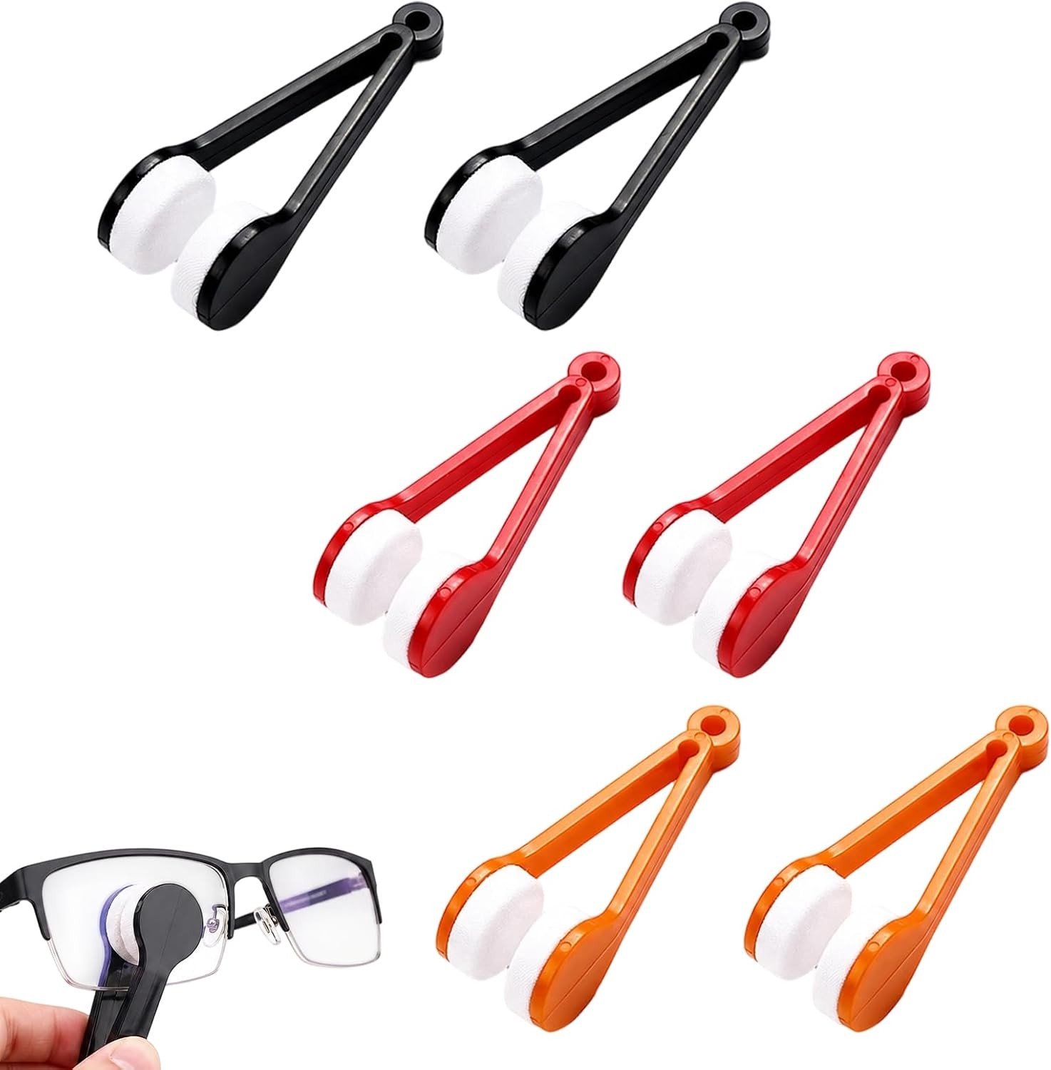 Mini-Brillenreinigers - Zwart/Rood/Oranje - 7 x 2 cm - Draagbare Dubbelzijdige Microvezel Poetsdoek - Voor Brillen en Zonnebrillen