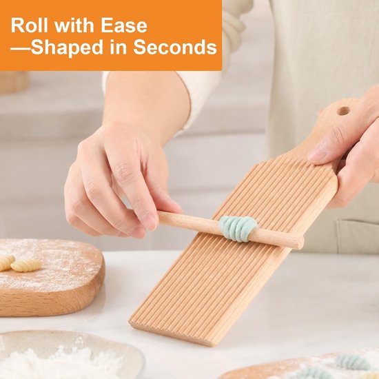 Gnocchi plank met rol - beukenhout - diepe groeven - perfect gevormde noedels - ShopVlot — afbeelding 3
