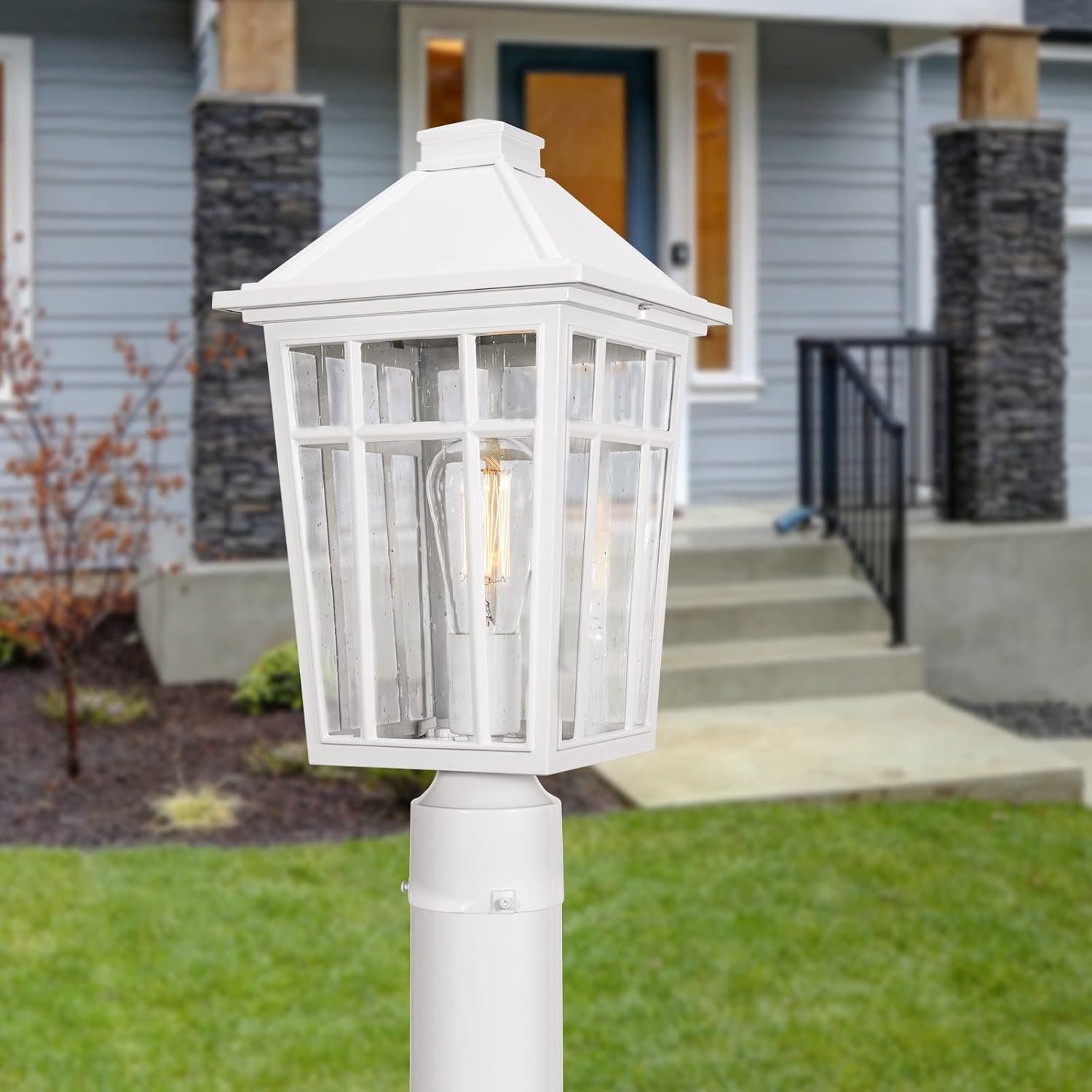 Darkaway Grote buitenlantaarns lamp paal lichtarmatuur, 17 inch waterdichte aluminium paal lamp met glas, hek dek verlichting voor tuin, terras, pad (groot, wit)
