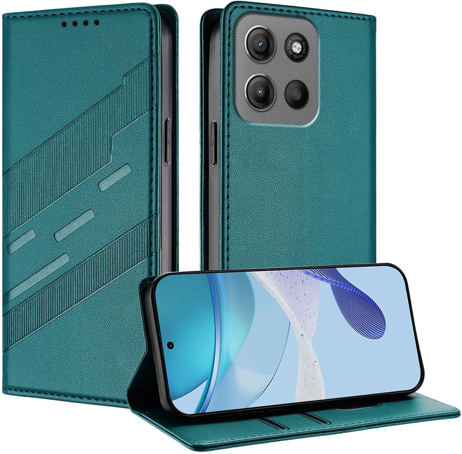 Beschermhoes van leer voor Motorola Moto G37 5G, premium PU/TPU-leer, flipcase, stootvast, portemonneehoes met standfunctie en kaarthouder, donkergroen