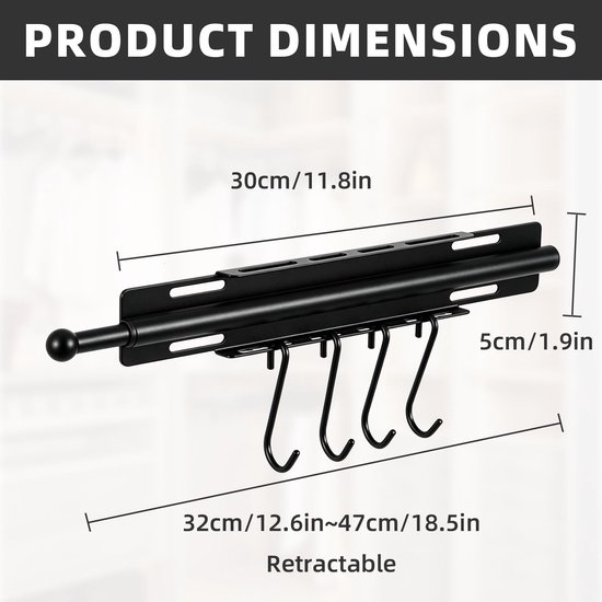 Opvouwbaar kledingrek met haken, opvouwbare reiskleerhanger met zuignap, 2-in-1 wasrek voor wandmontage, kledingstang voor huisdieren, badkamer, slaapkamer en reizen, kristalwit — afbeelding 2