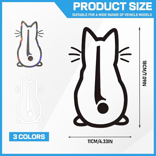 3 stuks kattenwisserstickers, grappige cartoon kitten staart stickers achterruit stickers reflecterende autostickers, autosticker achterruit, kat autostickers kat voor laptop, mobiele telefoon — afbeelding 5