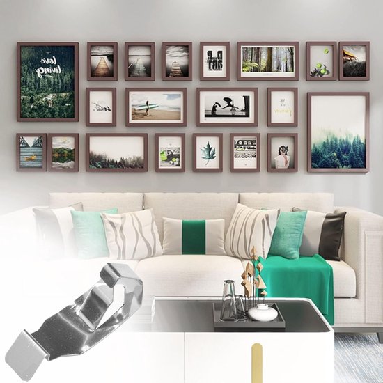 18 stuks cliphaken voor foto's, haken met veerclip, accessoires voor fotolijst, metaal, veer, wiel, clip haken voor het ophangen van lijst, canvas — afbeelding 2