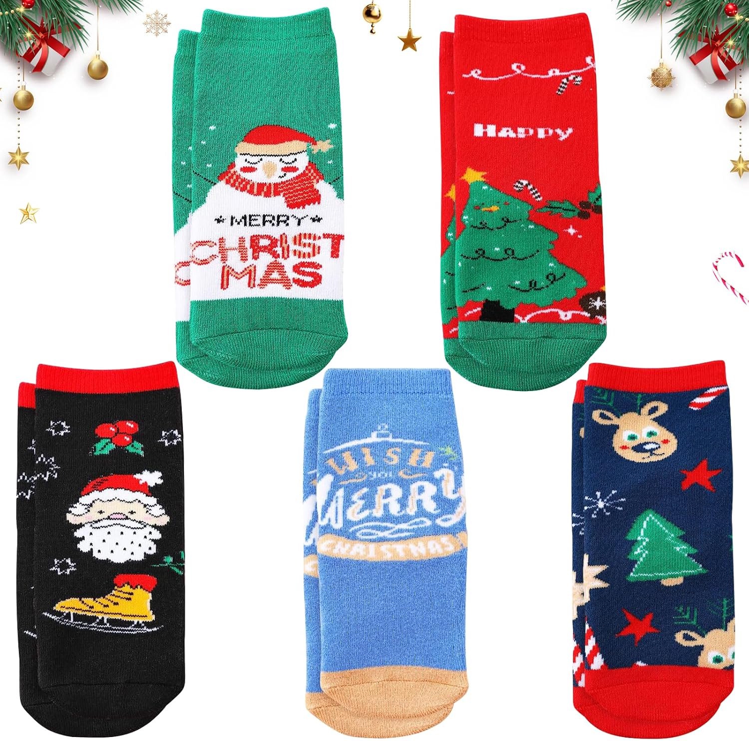 5 paar kerstsokken kinderen kerstsokken thermosokken wintersokken jongens meisjes huissokken rendier kerstman sneeuwpop