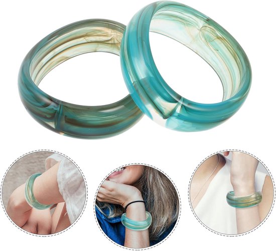 2 Stuks Stijl Brede Groene Armband Ergonomische Onregelmatige Geometrische Bangle voor Dames Drukverlagend Duurzaam voor Stranddagen Avondfeesten — afbeelding 5