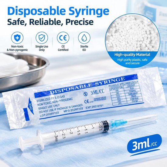100 stuks 3 ml spuiten 23G 25 mm afzonderlijk verpakt met schaal voor — afbeelding 2