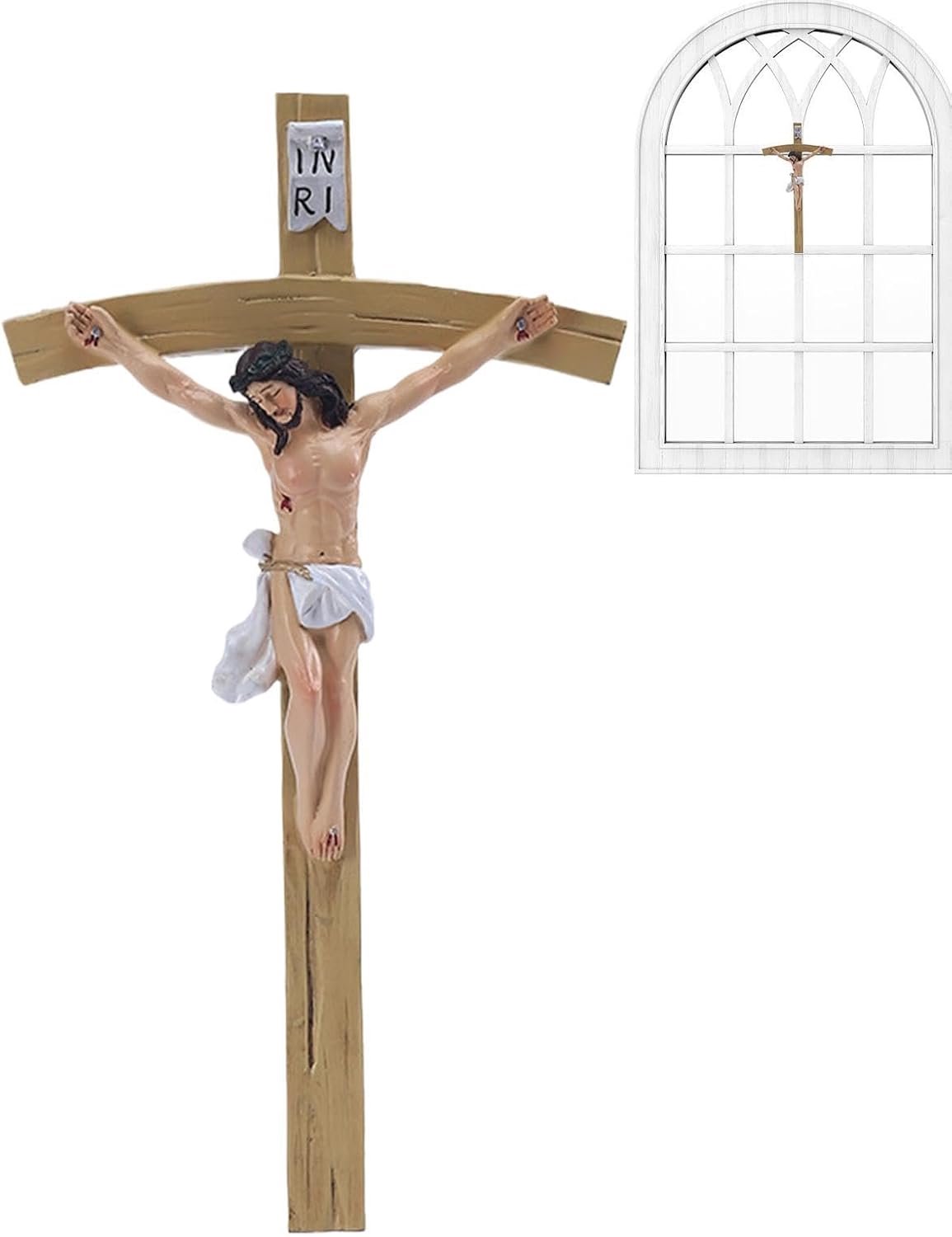 Jesus Crucifix | Klassieke Handgeschilderde Katholieke Hars Religieuze Decoratie | Katholieke Muur Decor | voor Christus Heilig Gebed Thuis Voordeur Display Bureau Party Kantoren