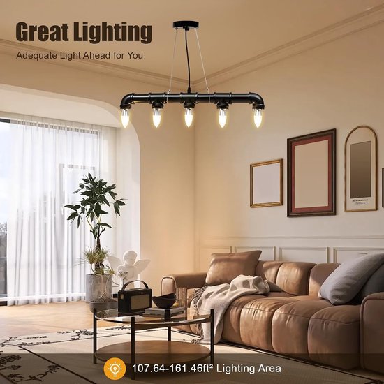 DIY Vintage hanglamp, E27 waterleiding, retro hanglamp, 5 lampen, industriële hanglamp, plafondlamp, eetkamer, kroonluchter voor woonkamer/restaurant/café — afbeelding 3