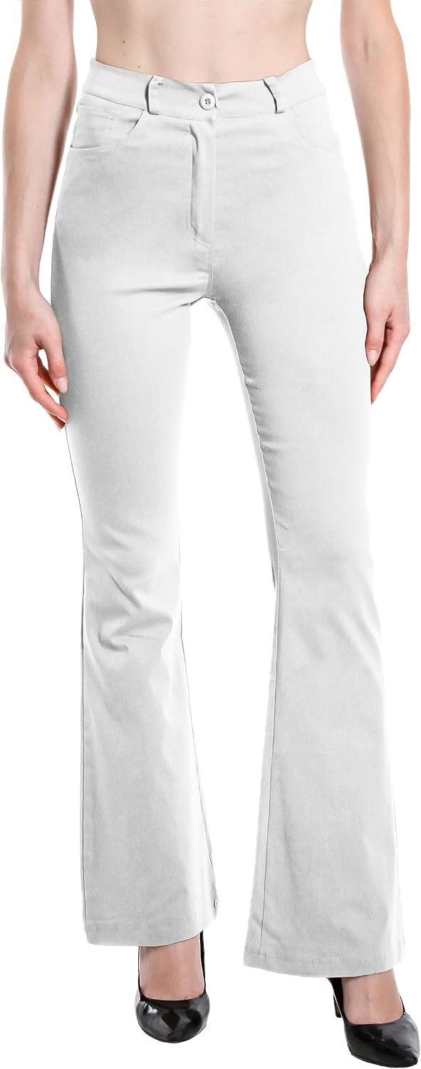 Damesbroek met uitlopende denim-effect, rekbaar, hoge taille, skinny, push-up, poot, olifant, bel, denim slim fit, code 3050