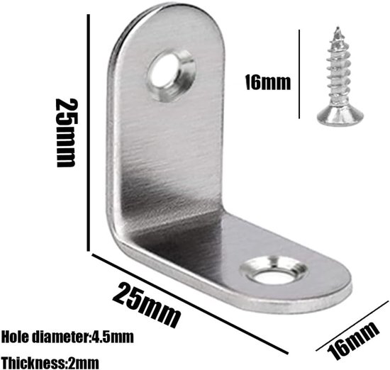 Hoekbeugels 25x25mm RVS - 20 Stuks L-vormige Beugels met Schroeven voor Meubels, Tafels en Kasten — afbeelding 5