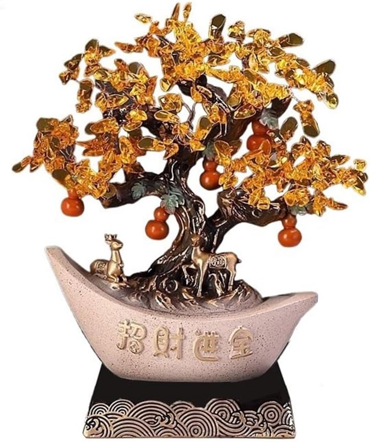 Geldboom Citrien Met Hoge Voet, Voor Rijkdom, Fortuin En Geluk Decoraties Feng Shui Edelsteenboom,Beige