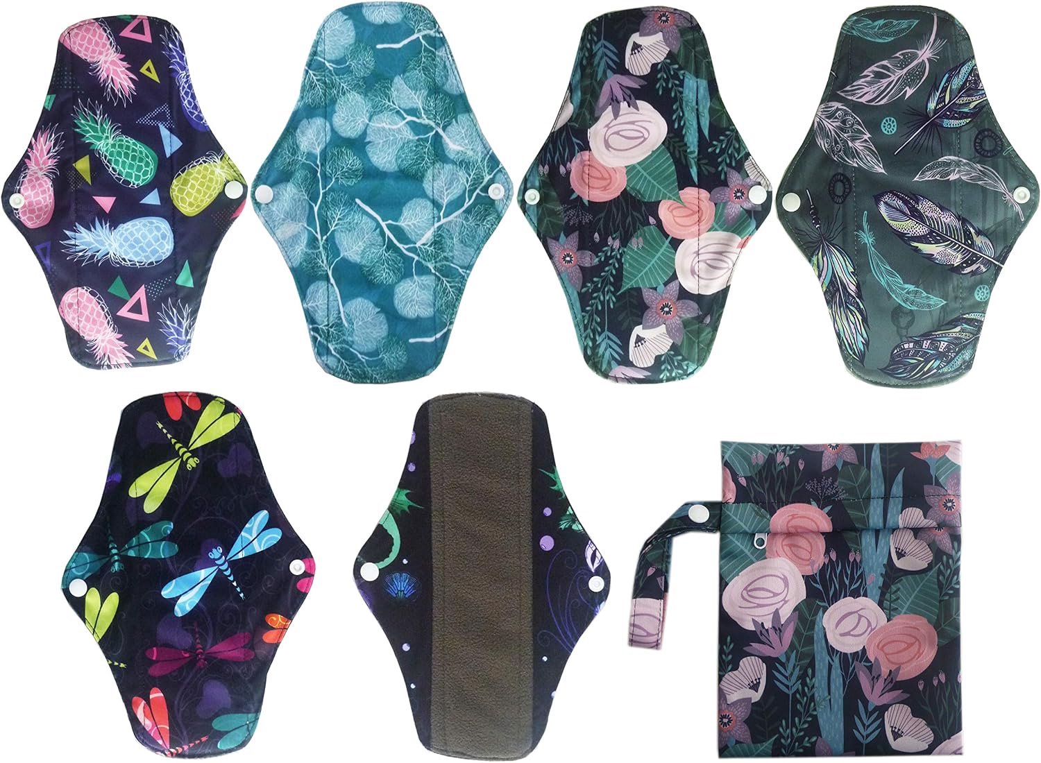 6 STKS 10 Inch Houtskool Menstruatie Pads Herbruikbare Wasbaar+1 Natte Zak (NMC10-6-01)