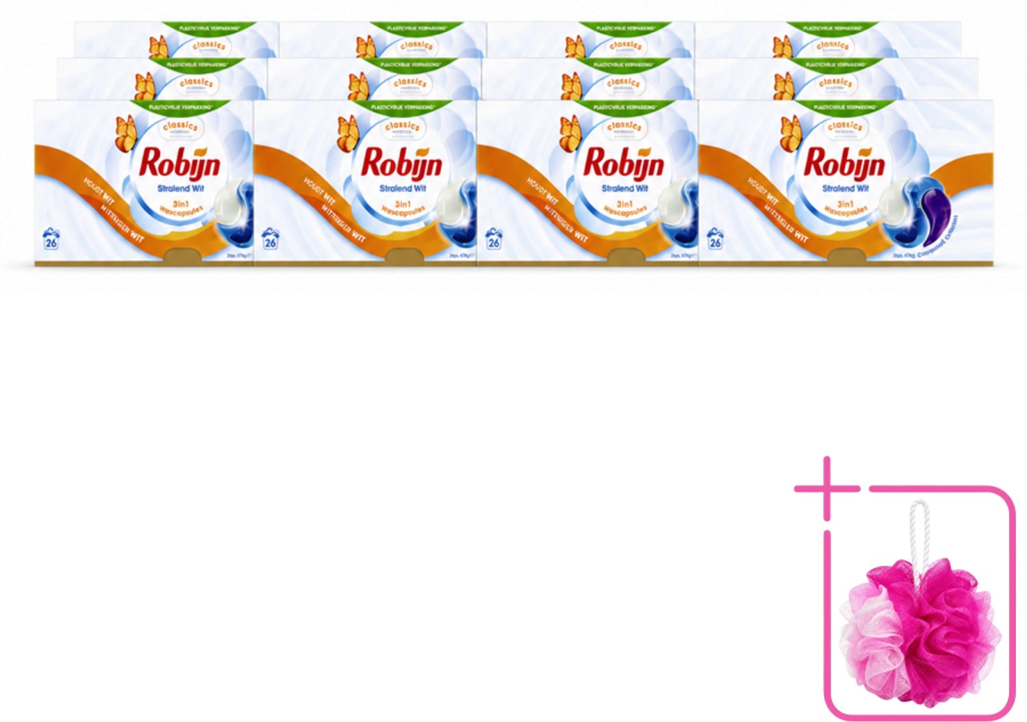 12 x Robijn – 3-in-1 Wascapsules – Stralend Wit - 26 Capsules - Bulkverpakking - Wascapsules - Douchemop - Witte was