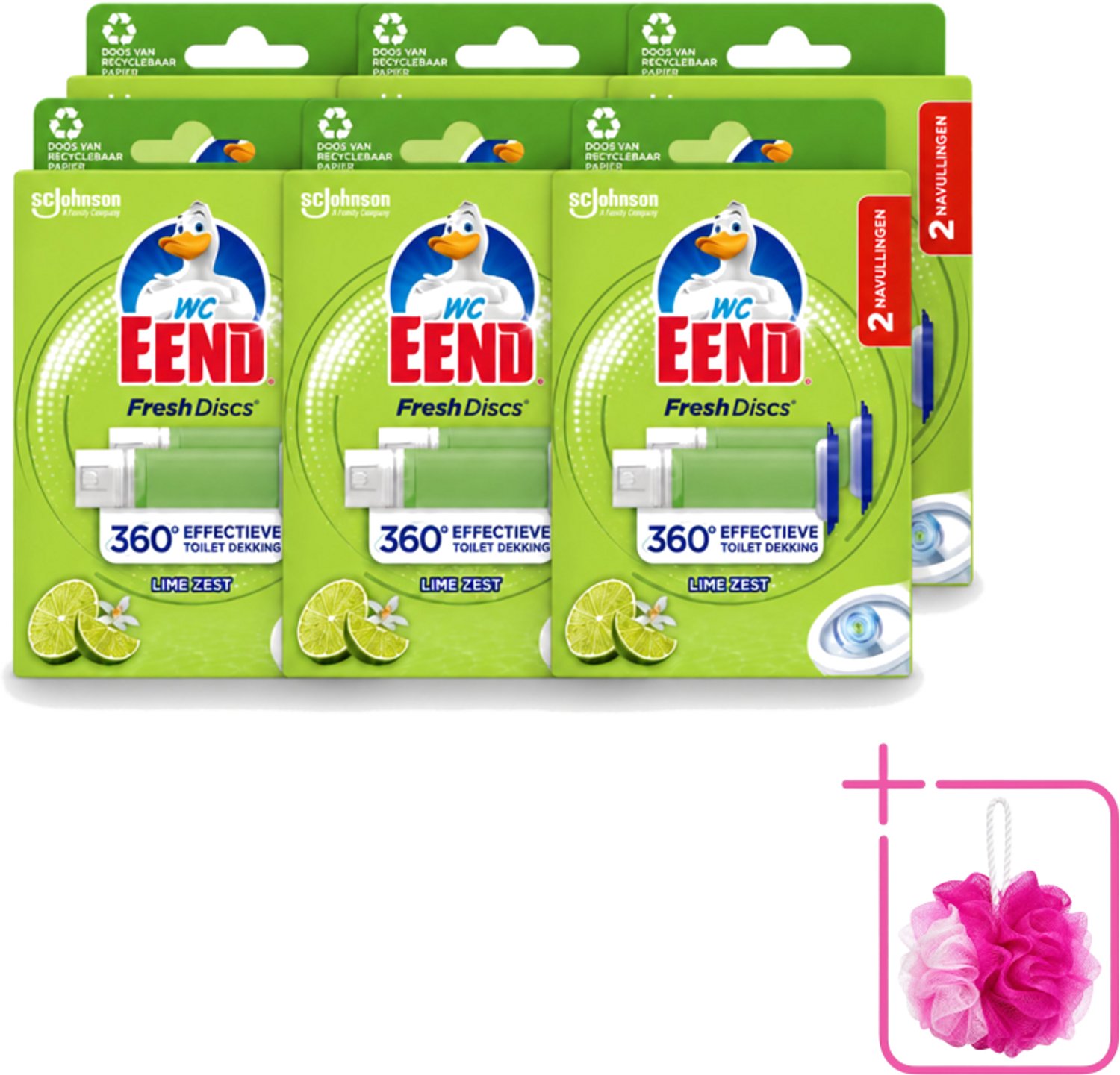 6 x WC Eend – Fresh Discs – Duo Navulling – Lime Zest – 72 ml - Bulkverpakking - Toilet reinigen - Douchemop - Toilet hygiëne