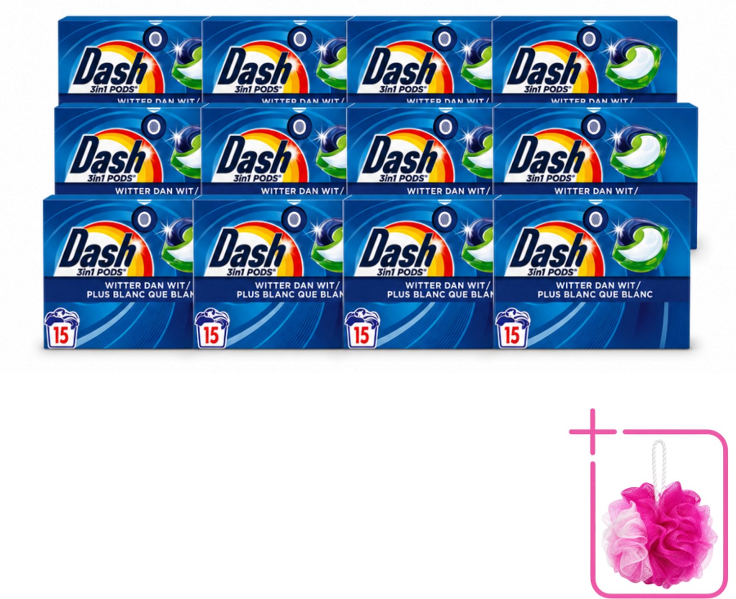 12 x Dash – Wasmiddelcapsules – 3in1 Pods Original – 15 capsules - Bulkverpakking - Wasmiddel - Douchemop - Witte was