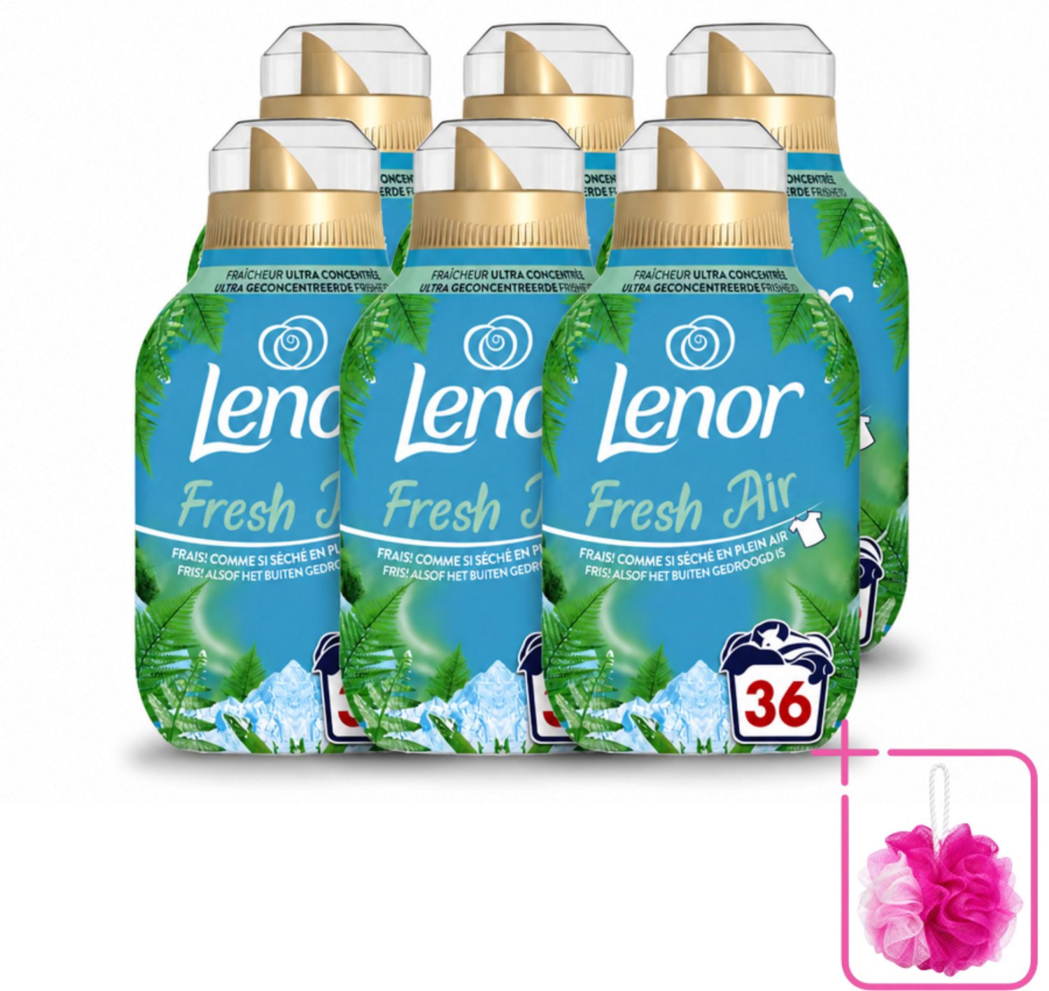 6 x Lenor - Wasverzachter - Fresh Air Noorderlicht - Ultra Geconcentreerd - 36 Wasbeurten - Bulkverpakking - Wasverzachter - Douchemop - Frisheid