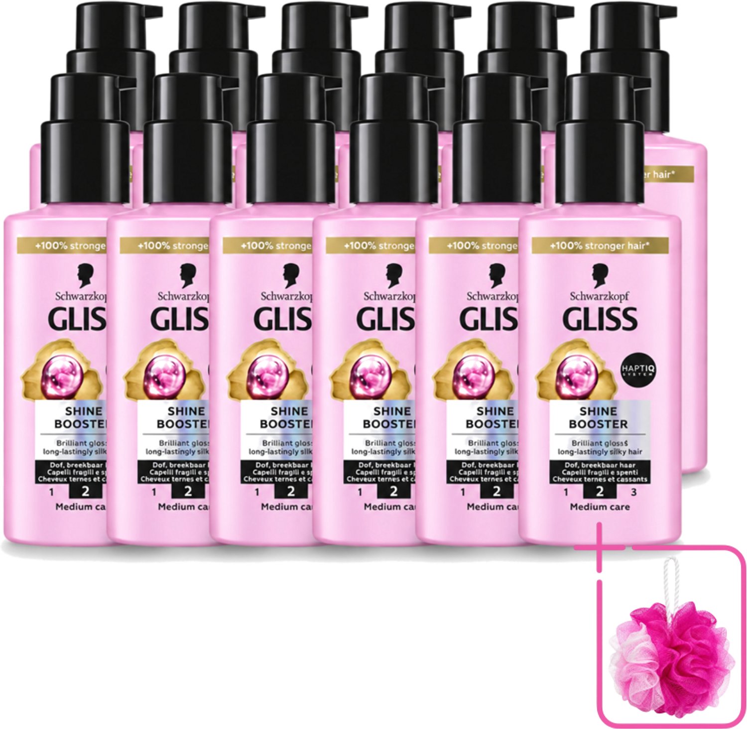 12 x Gliss - Haarserum - Liquid Silk Shine Booster - Fruitige Geur - 100 ml - Bulkverpakking - Haarverzorging - Douchemop - Glans