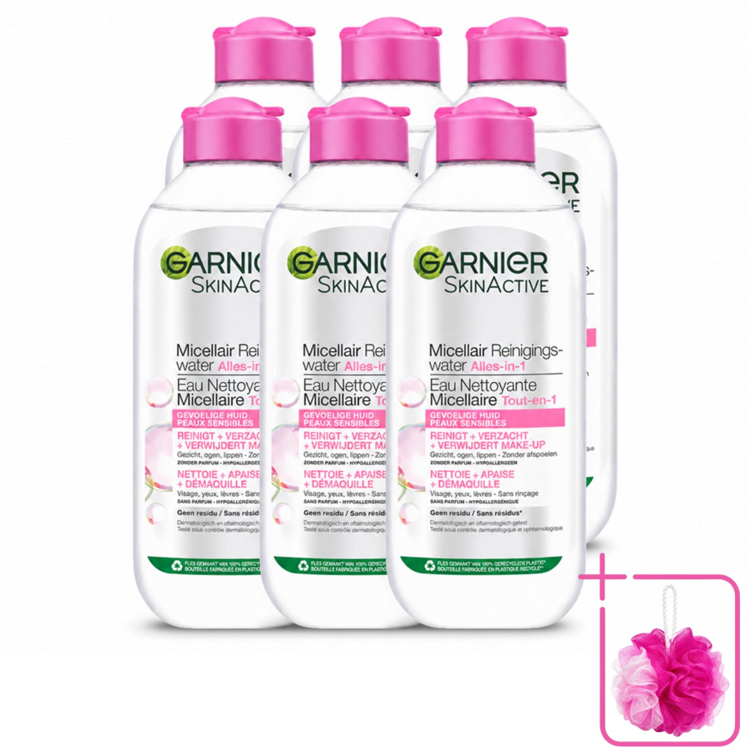 6 x Garnier - SkinActive - Micellair Reinigingswater - Gevoelige Huid - Milde Reiniging & Make-Up Remover - 400 ml - Bulkverpakking - Gevoelige huid - Douchemop - Micellair reinigingswater