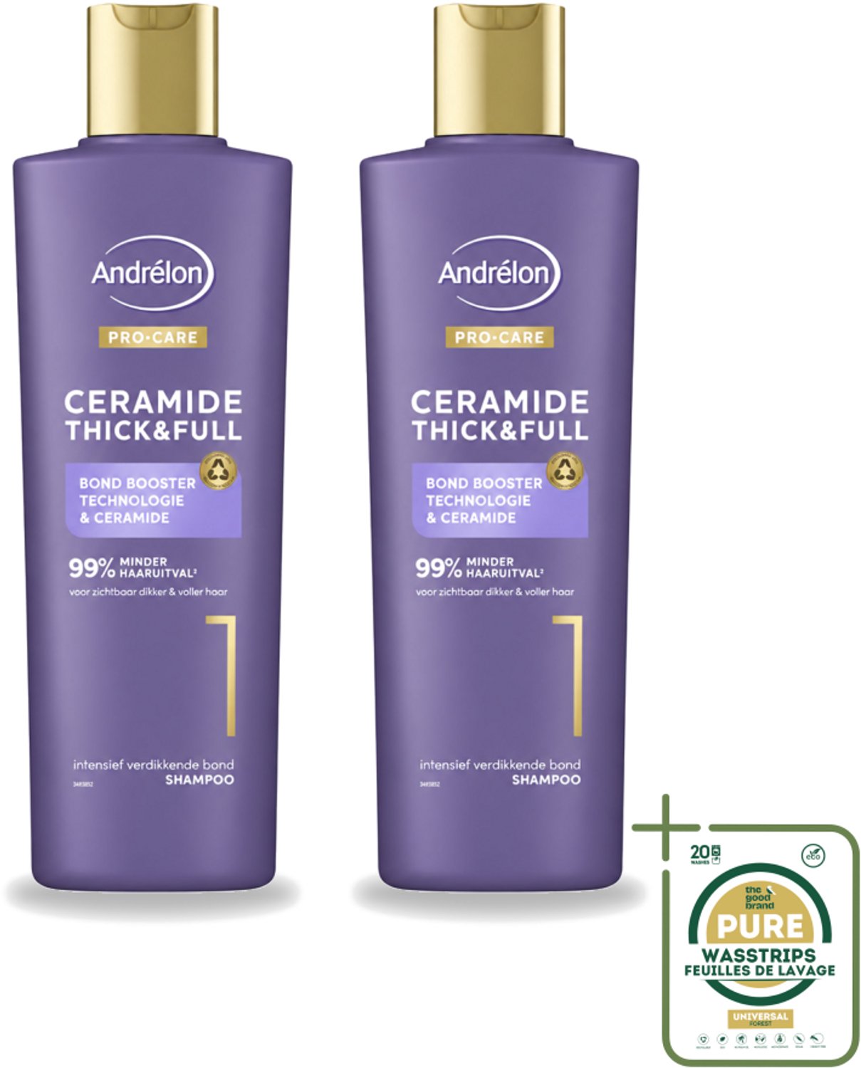 2 x Andrélon – Shampoo – Pro Care – 250 ml - Wasstrips - Haarversterken - Haarverdikken - Haaruitval Verminderen - Breuk Voorkomen - Ceramide Shampoo