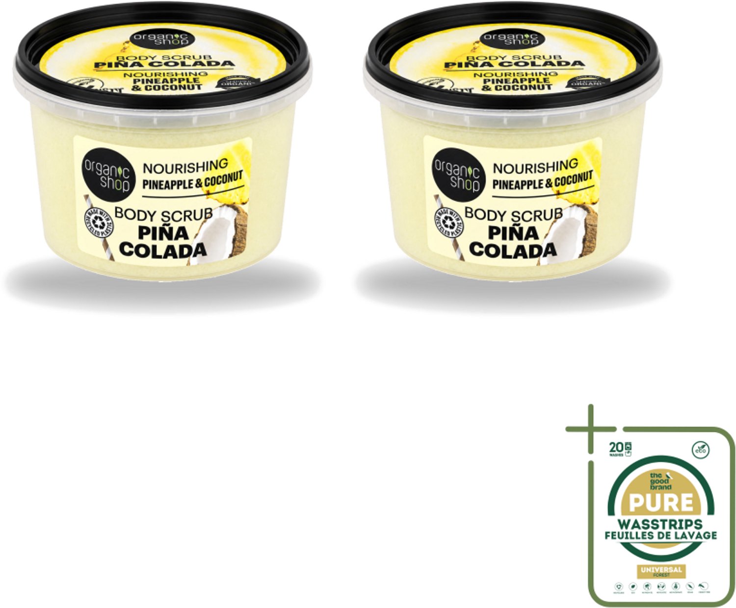 2 x Organic Shop - Body Scrub Pineapple & Coconut - Verfrissend en Voedend - 250 ml - Wasstrips - Bodyscrub - Exfoliatie - Huidverzorging - Suikerscrub - Tropische Geur