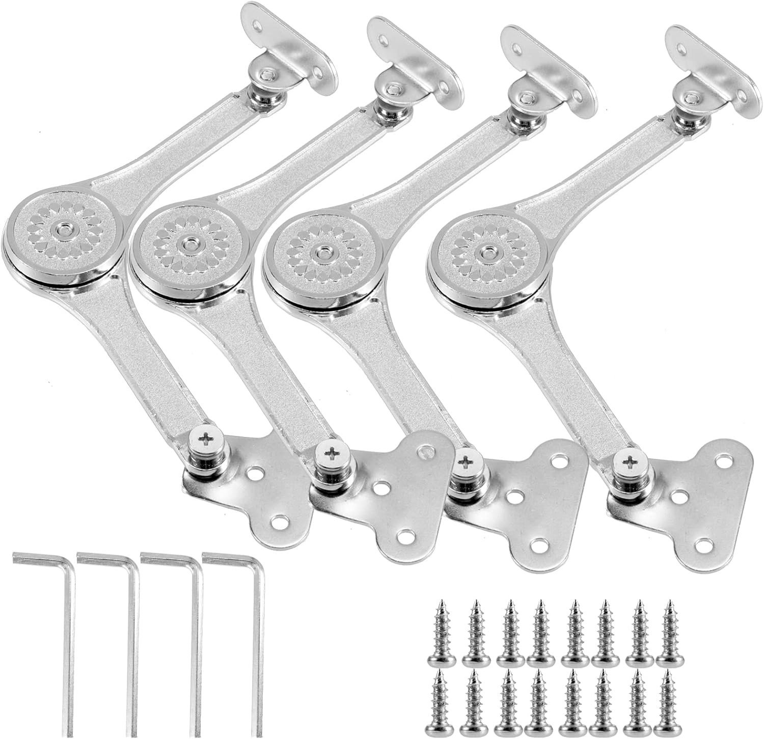 Flap Fittings Set van 4, Flip Support en Soft Close Lid Steun Scharnieren met Schroeven en Inbussleutel, Ideaal voor Keukendeuren en Kasten, Draagcapaciteit 120 kg, Opening Hoek 75°/90°/110°