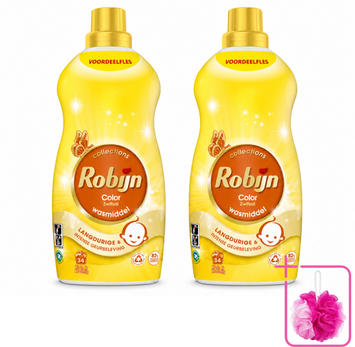 2 x Robijn - Klein & Krachtig Zwitsalgeur - Vloeibaar Wasmiddel - 34 Wasbeurten - 1,19 L - Bulkverpakking - Wasmiddel zwitsal - Douchemop - Kleur behouden