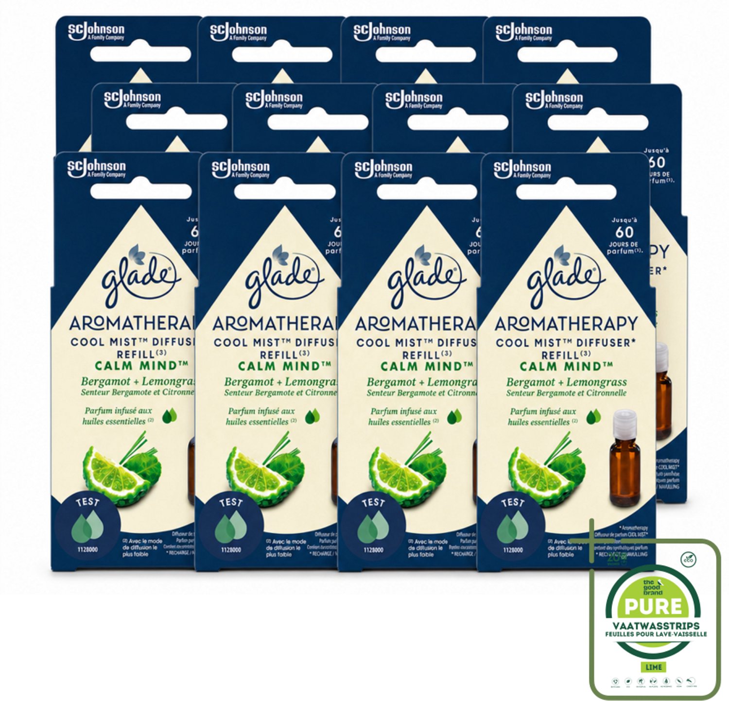 12 x Glade – Aromatherapy Mist Diffuser Navulling – Calm Mind – 17,4 ml - Grootverpakking - Aromatherapie - Ontspanning - Stressverlichting - Bergamot - Citroengras
