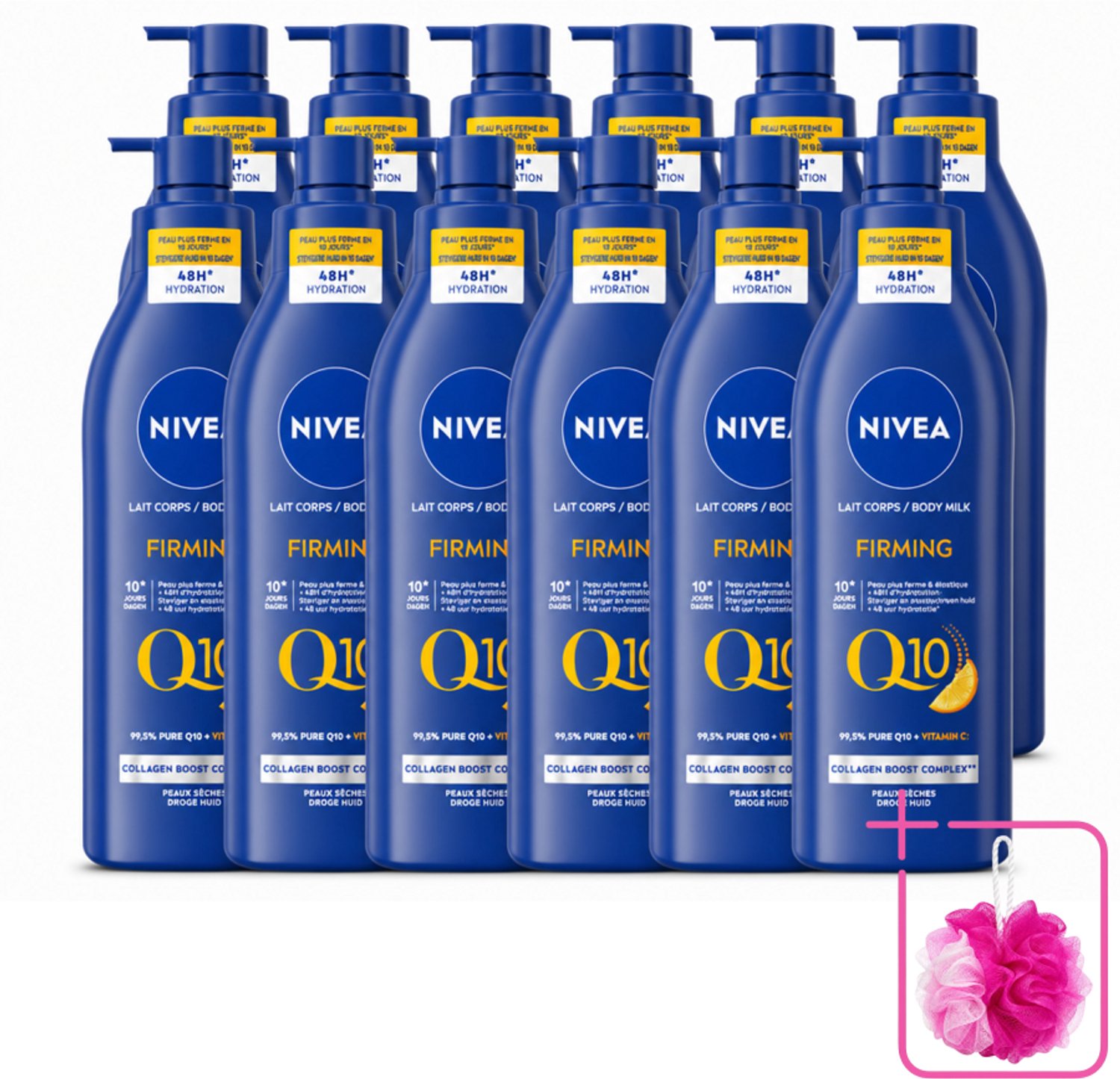 12 x Nivea - Q10 - Verstevigende Bodylotion met Pomp - Vitamine C - 48 uur Hydratatie - Voor Droge Huid - 400 ml - Bulkverpakking - Droge huid verzorging - Douchemop - Verstevigende bodylotion