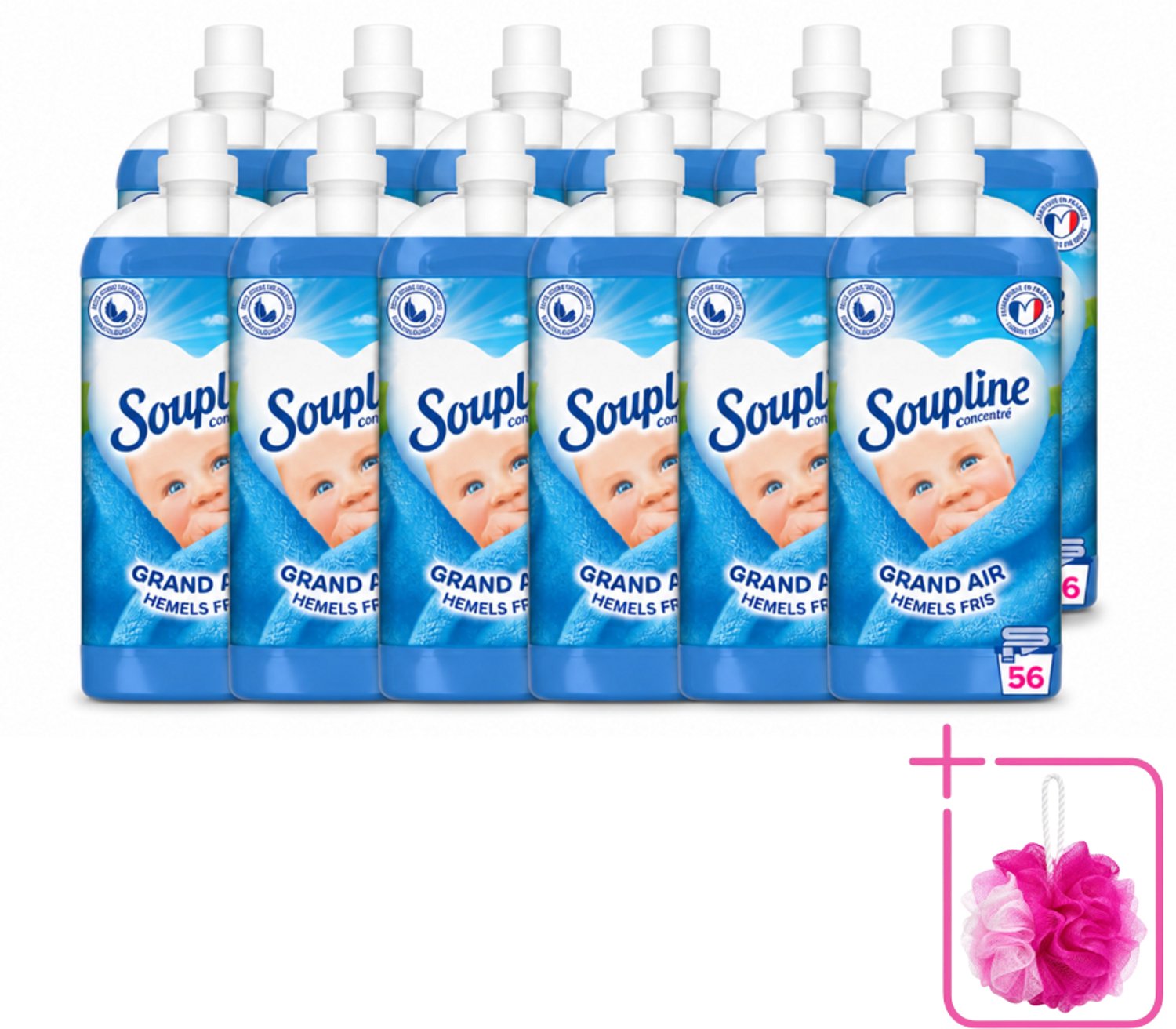 12 x Soupline - Wasverzachter - Hemels Fris - 1350 ml - Bulkverpakking - Wasverzachter - Douchemop - Wasgoed