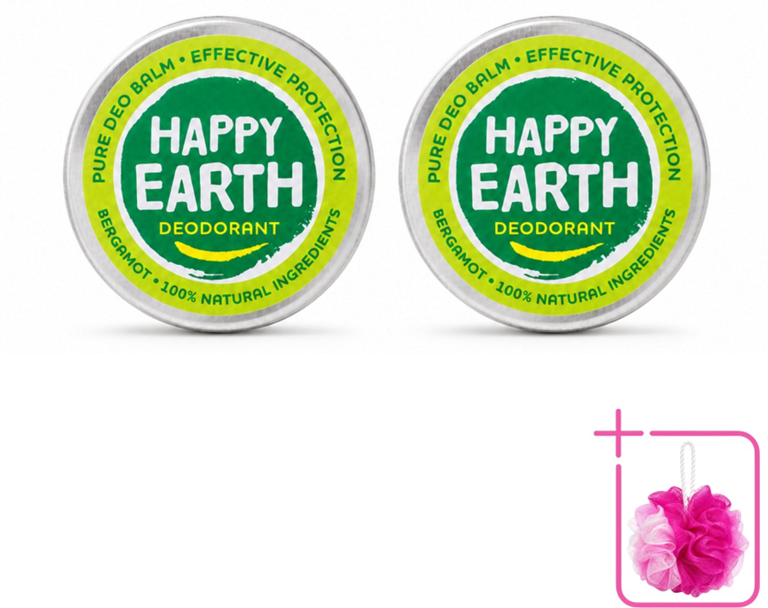 2 x Happy Earth – Deodorant Balm – 100% Natuurlijk Bergamot – 45 g - Bulkverpakking - Deodorant bergamot - Douchemop - Natuurlijke deodorant