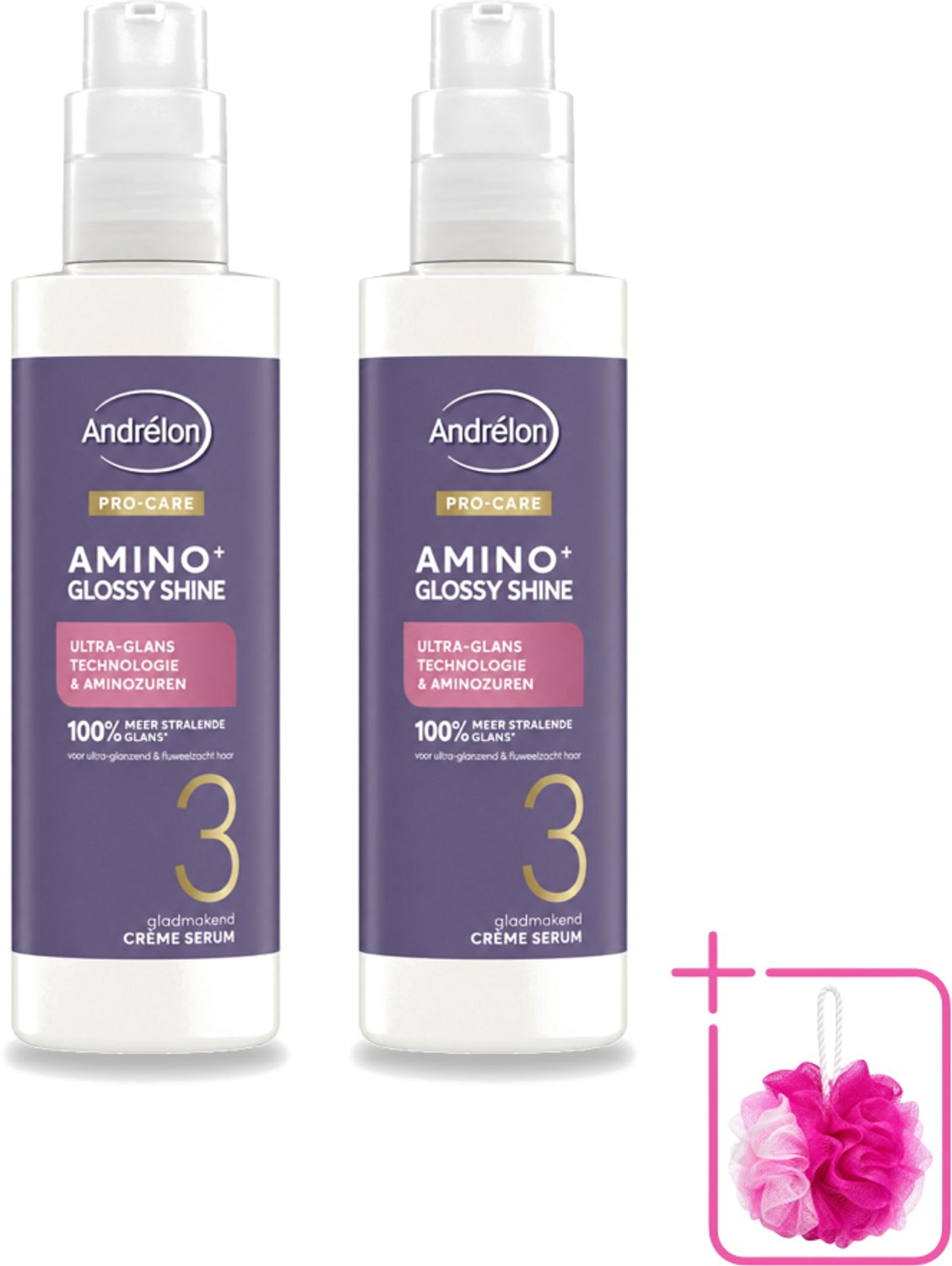 2 x Andrélon – Crème Serum – Pro Care Amino+ Glossy Shine – 200 ml - Bulkverpakking - Glans haar - Douchemop - Glad haar