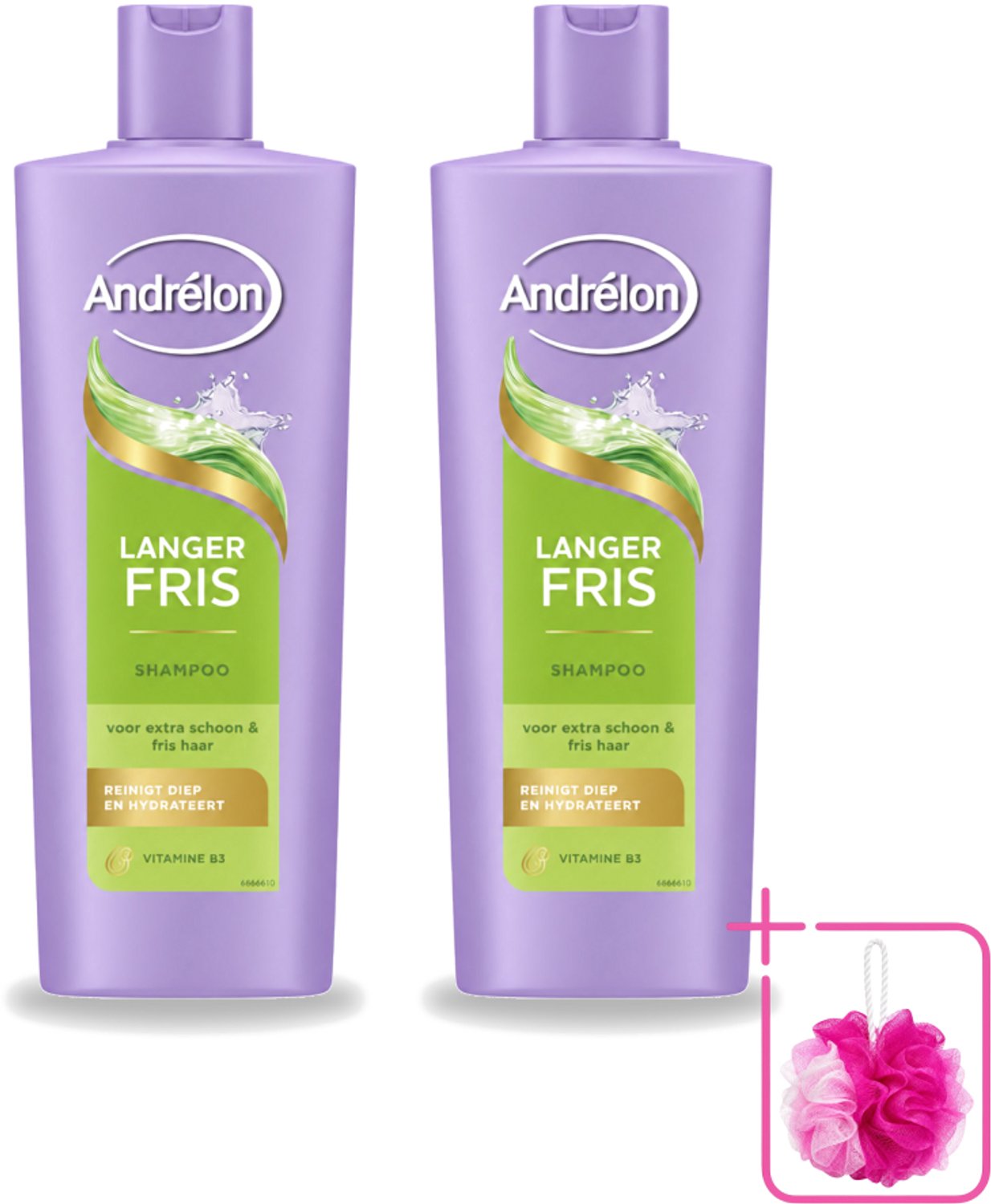 2 x Andrélon – Shampoo – Langer Fris – 400 ml - Bulkverpakking - Luchtig haar - Douchemop - Fris haar