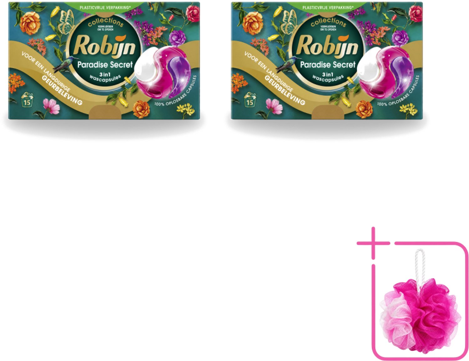 2 x Robijn – 3-in-1 Wascapsules – Paradise Secret - 15 Capsules - Bulkverpakking - Wascapsules - Douchemop - Kleurbescherming