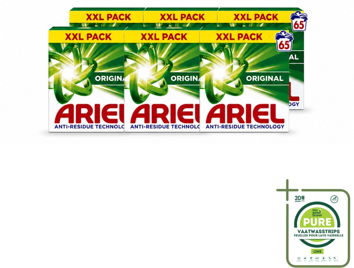 6 x Ariel – Original – Snel Oplosbaar Waspoeder – 3,58 kg - Grootverpakking - Vaatwasstrips - Waspoeder - Snel Oplosbaar - Anti-residu - Vlekverwijdering - Koud Water