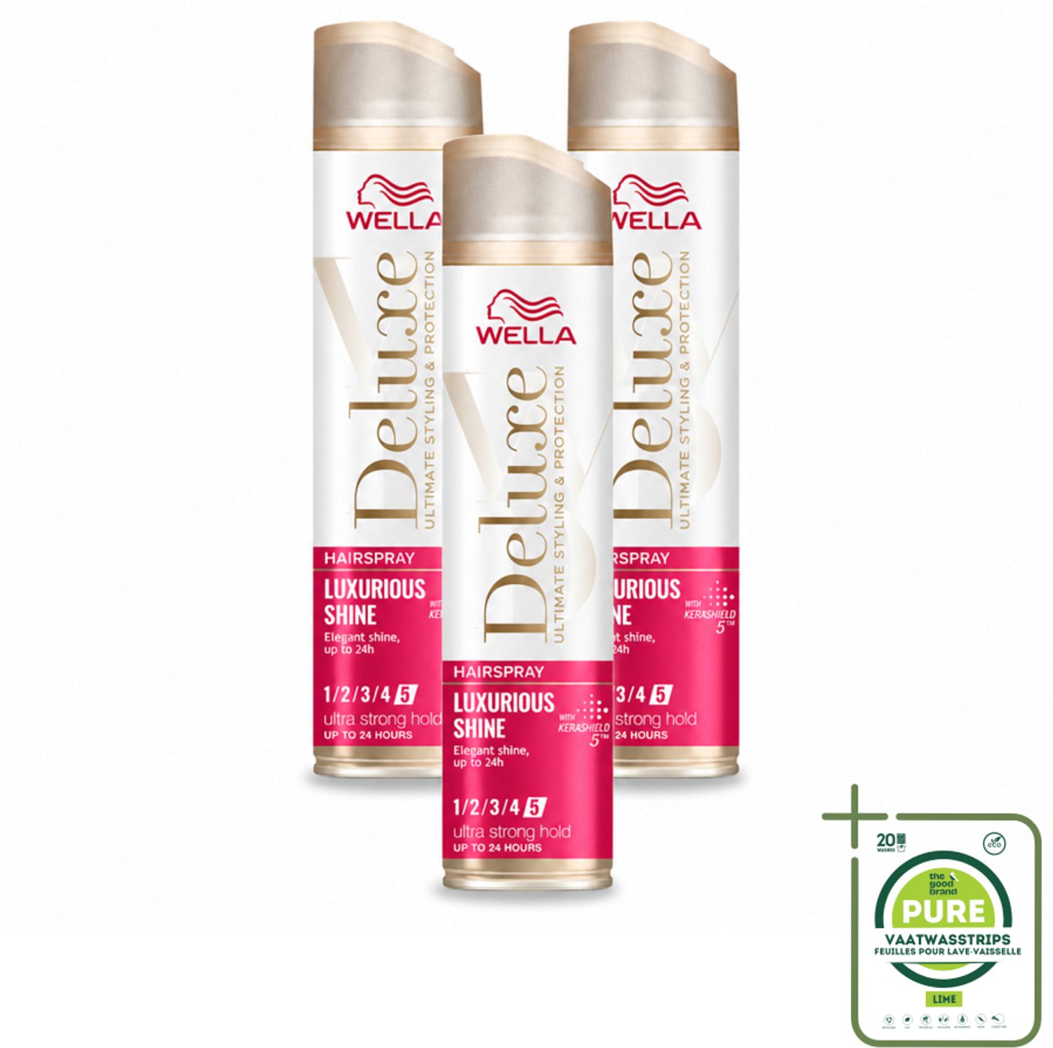 3 x Wella – Deluxe Luxurious Shine – Haarspray – 250 ml - Grootverpakking - Vaatwasstrips - Haarspray - Glans - UV Bescherming - Anti-pluis - Hittebescherming