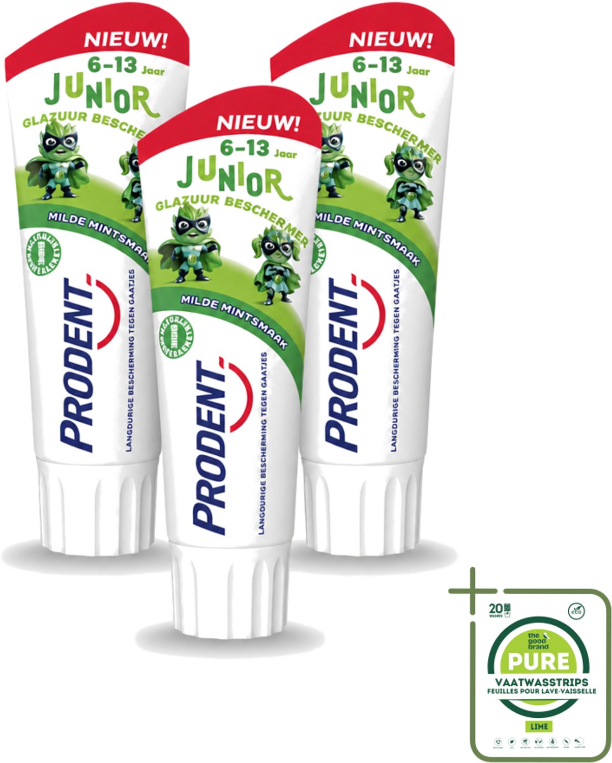 3 x Prodent – Tandpasta Glazuurbeschermer – Kids 6+ – 75 ml - Grootverpakking - Vaatwasstrips - Glazuurbeschermende Tandpasta - Kindertandpasta - Gaatjespreventie - Fluoride - Wisselgebit