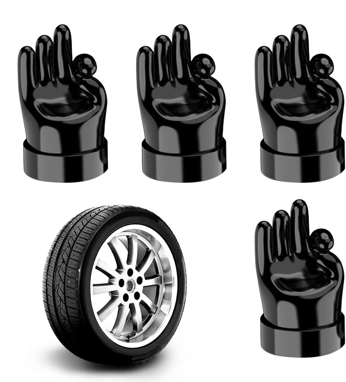 Auto gebaar ventieldop - handbandenspanningsdoppen, lekvrije decoratieve bandenstekkers |Grappige bandenventieldoppen met auto-accessoires, klepsteelhoezen voor Truck motorfiets, 3,38 x 0,79 cm